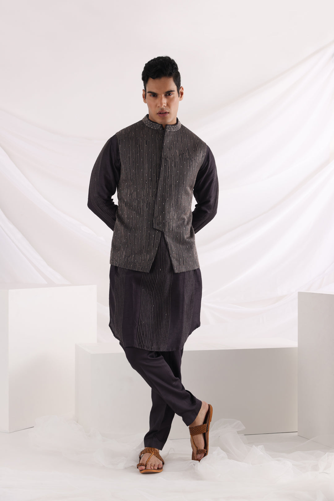 Deep sea nehru jacket and kurta set