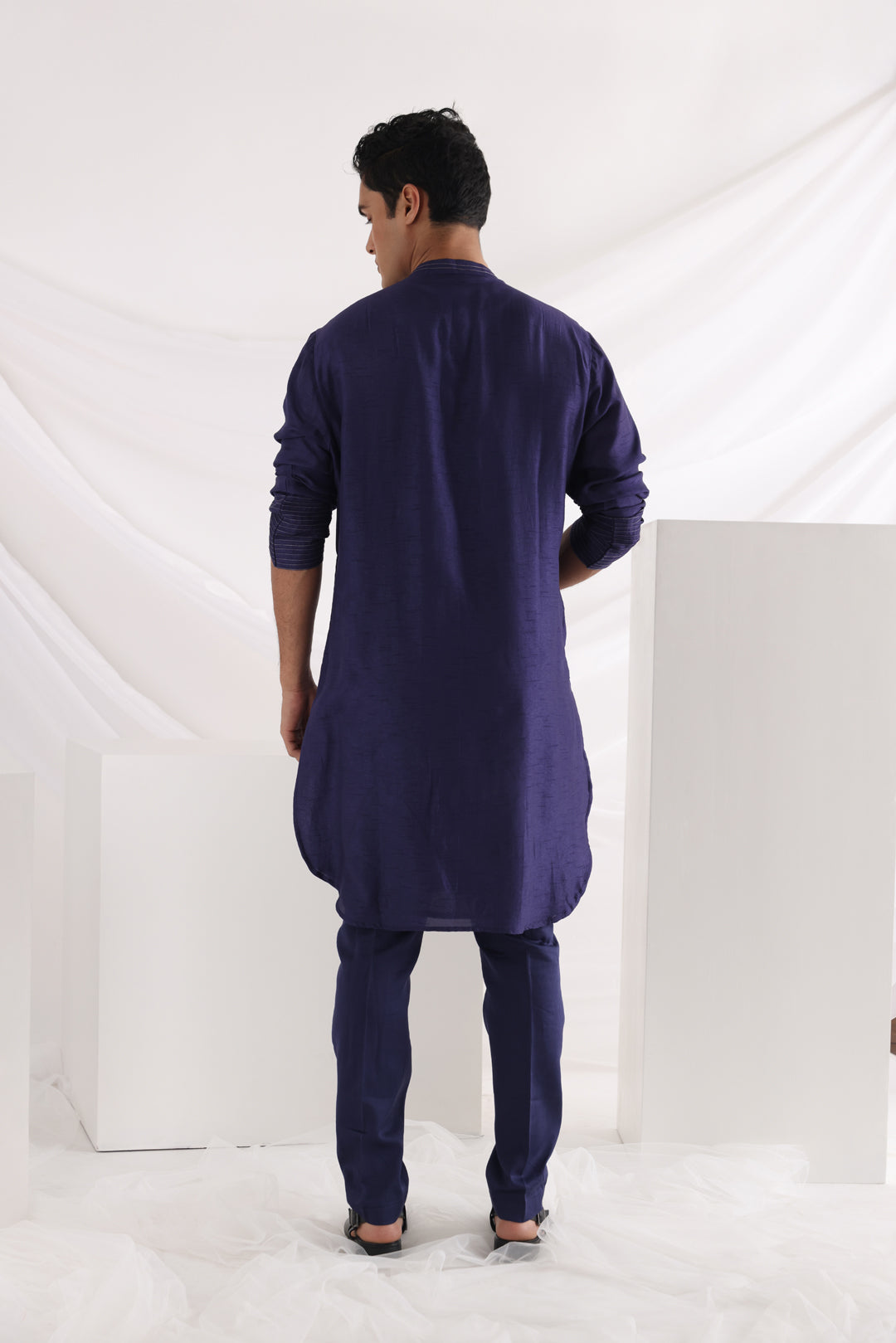 Midnight corded nehru jacket and kurta set