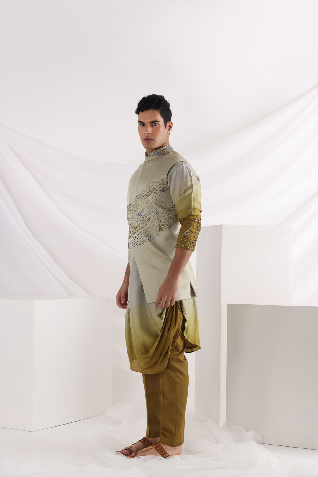 Knot embroidered nehru jacket