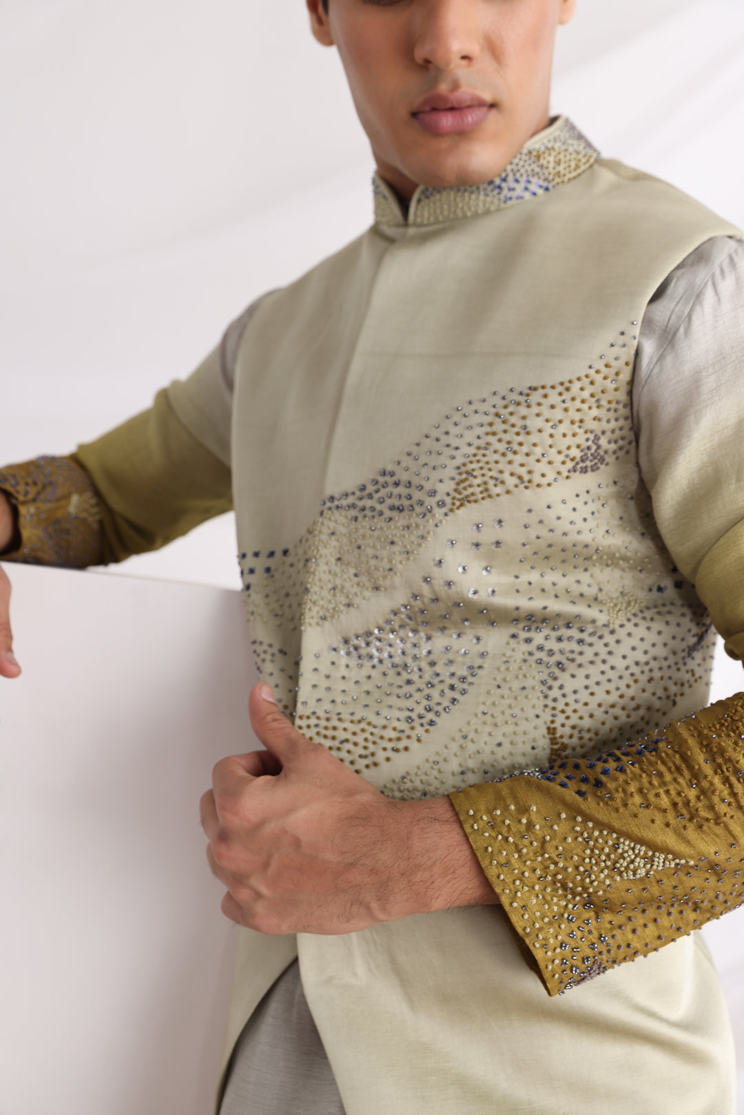 Knot embroidered nehru jacket