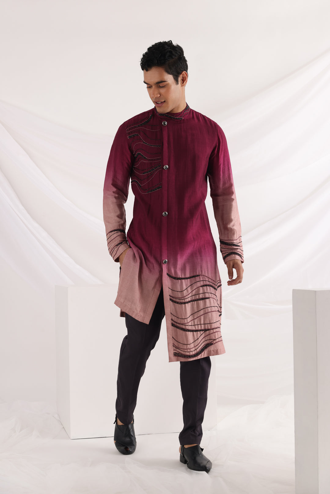 Carmine corded kurta set
