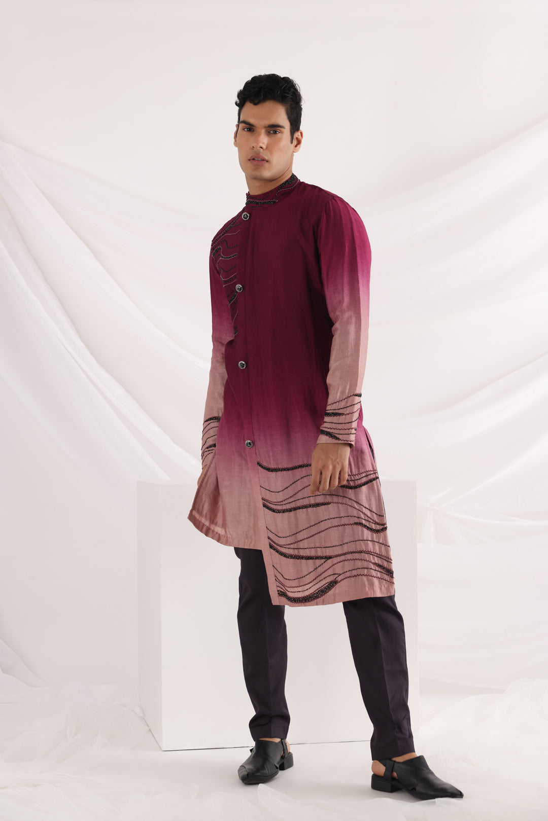 Carmine corded kurta set