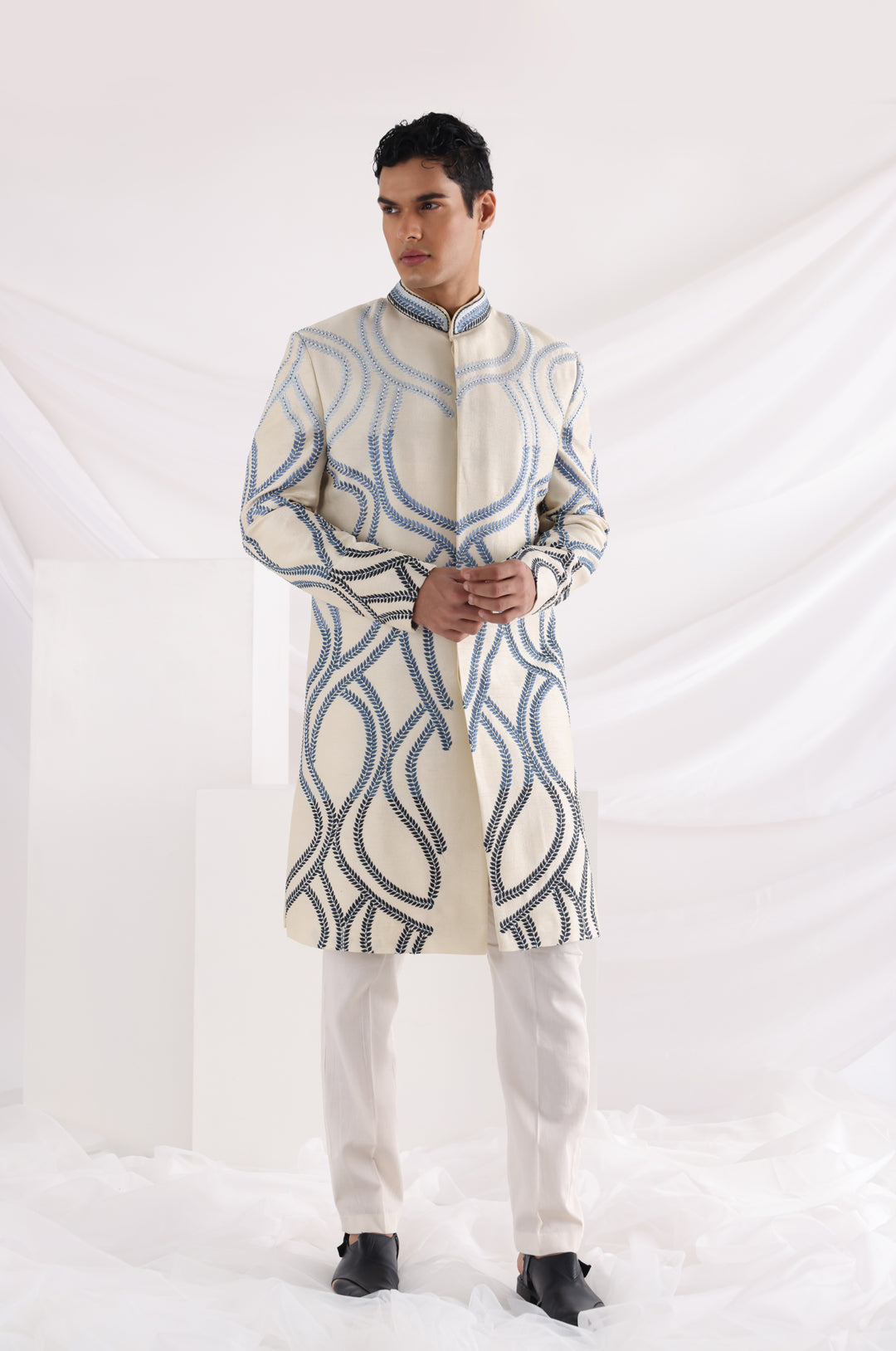 Leaf embroidered sherwani