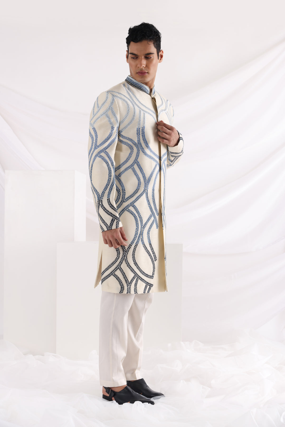 Leaf embroidered sherwani