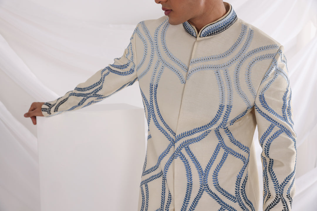 Leaf embroidered sherwani
