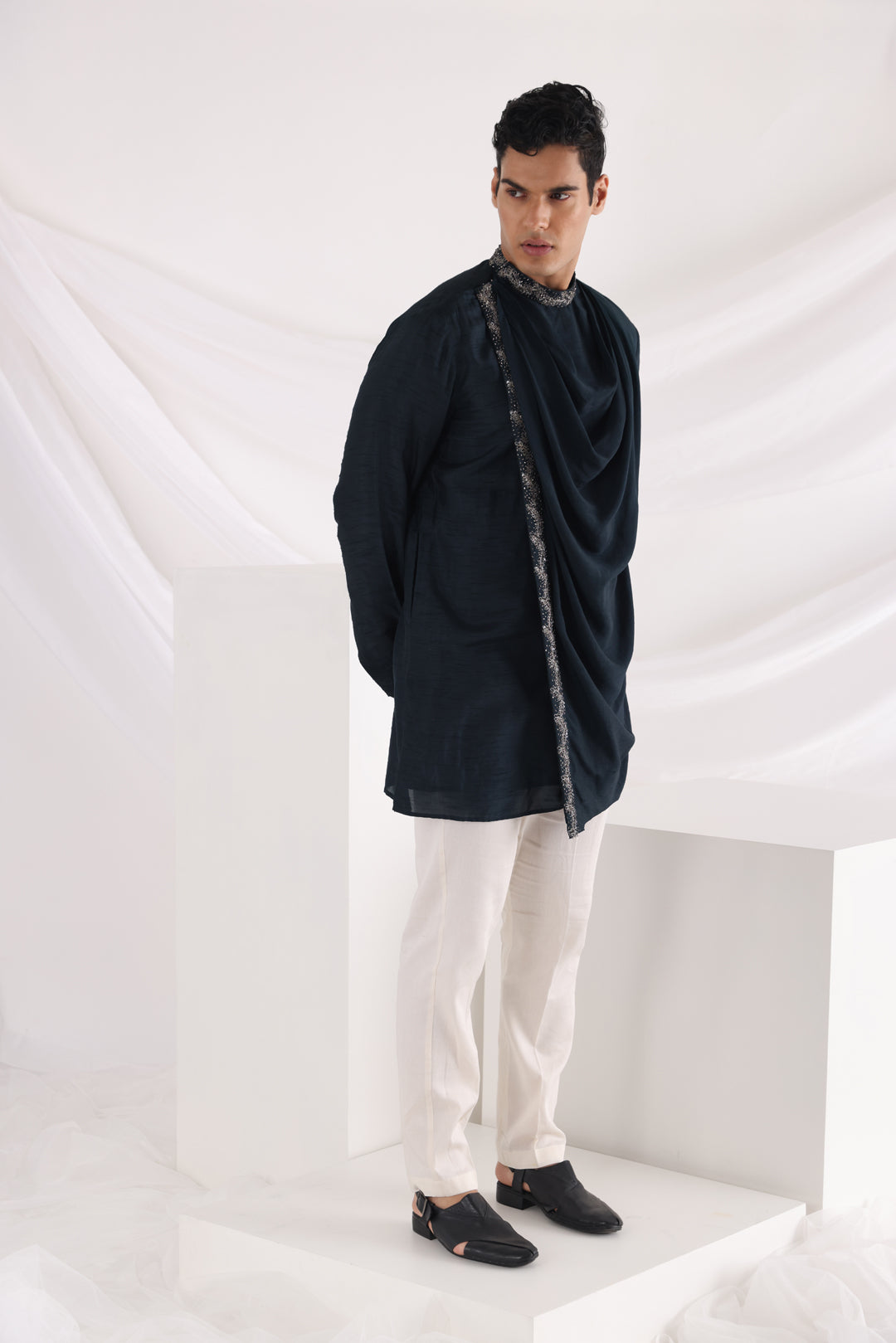 Navy cowl kurta set