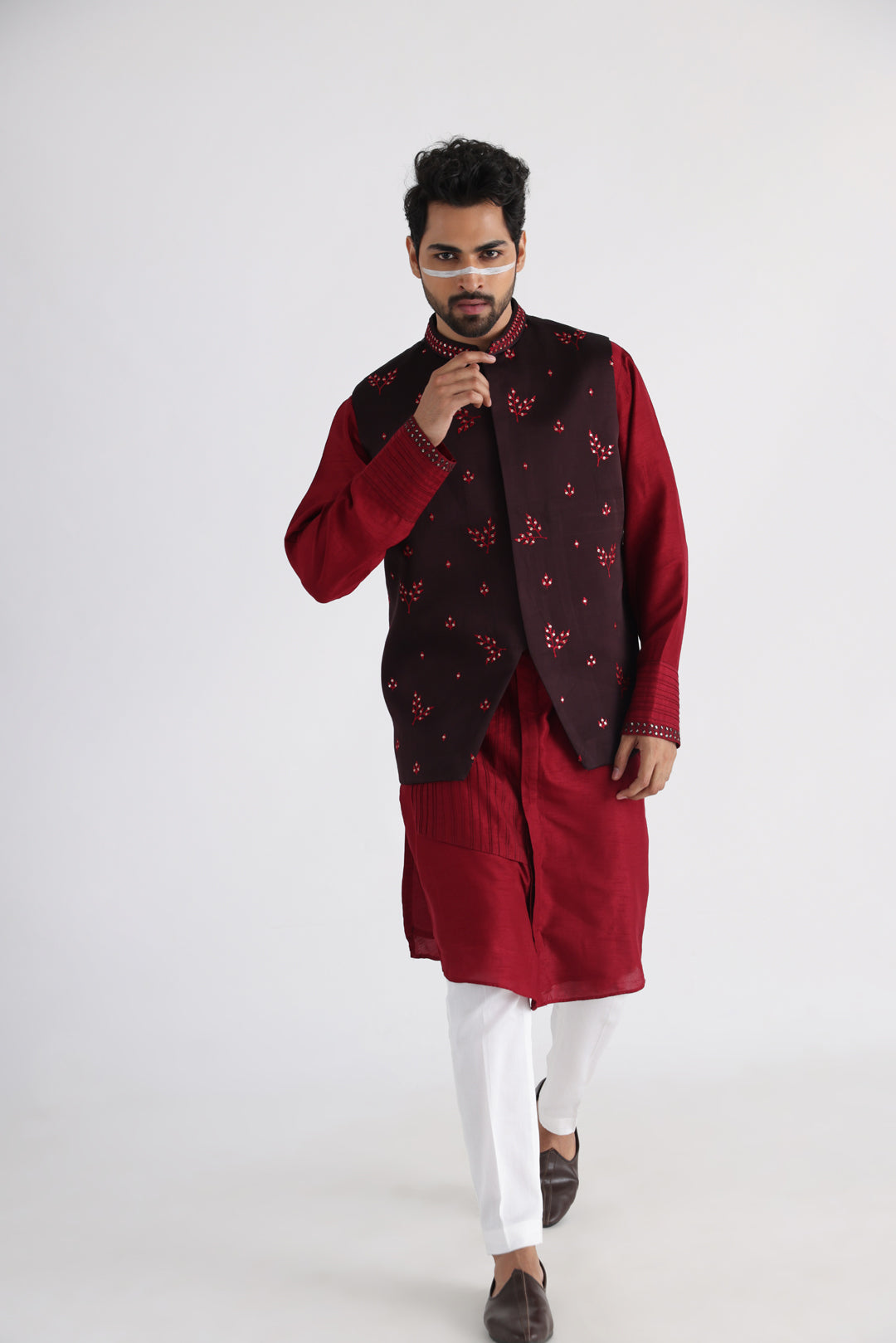 Ahmar brown nehru and maroon kurta set