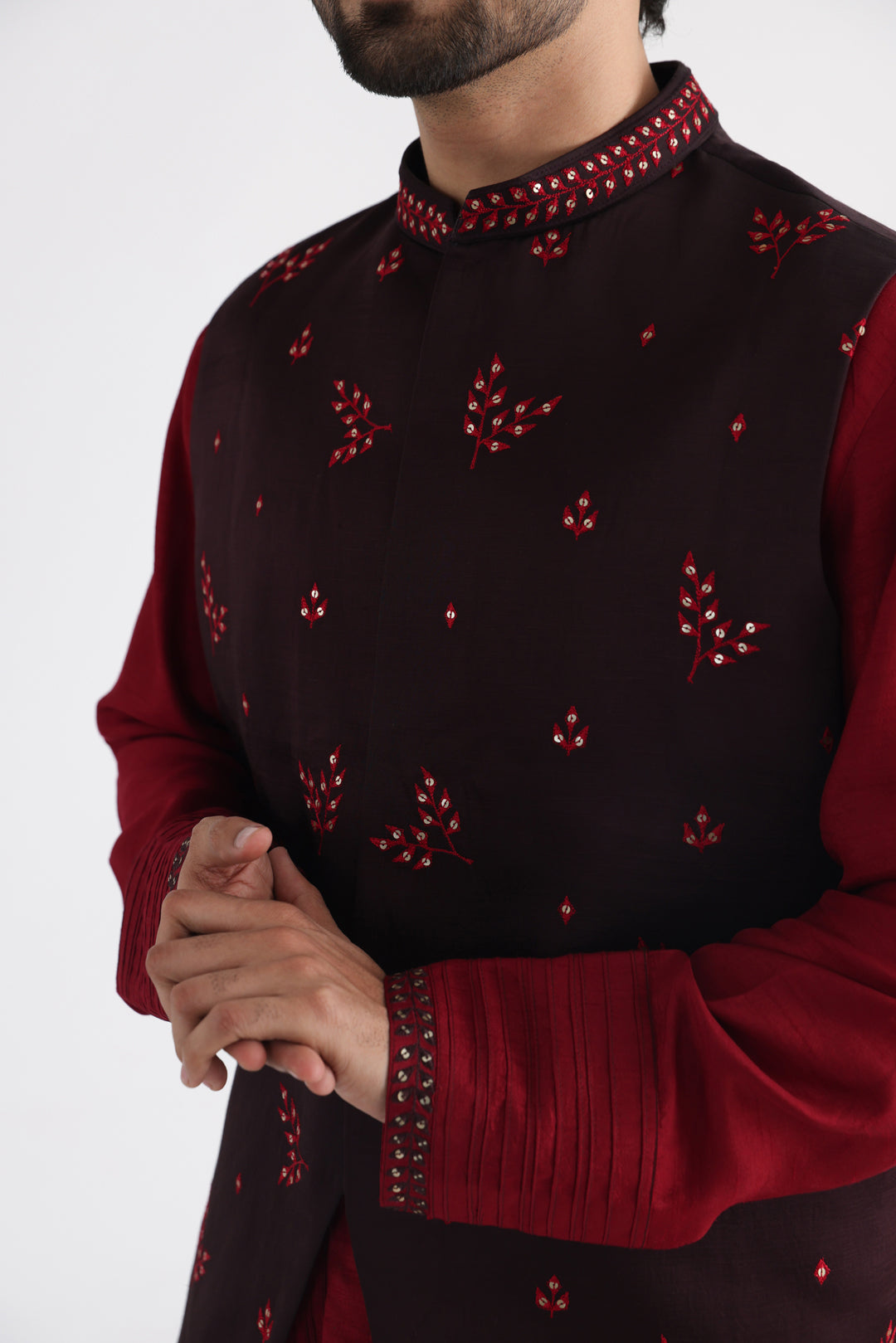 Ahmar brown nehru and maroon kurta set