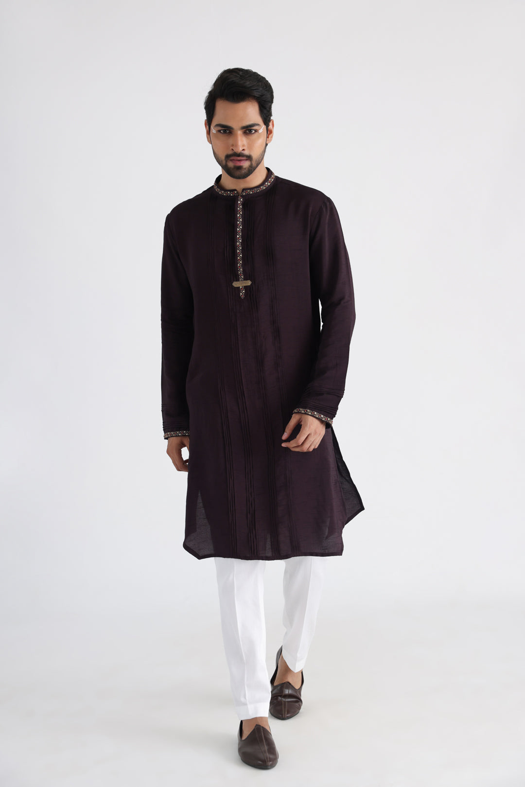 Off white nehru and brown kurta set