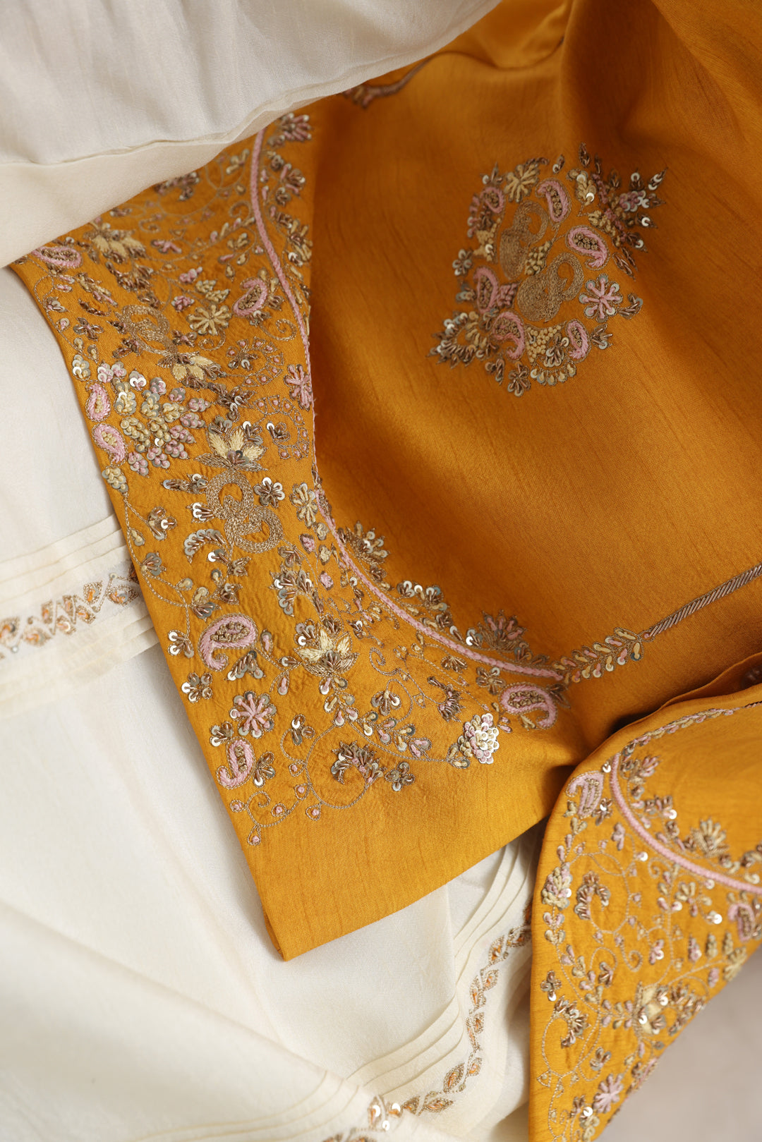 Ruakh yellow embroidered nehru