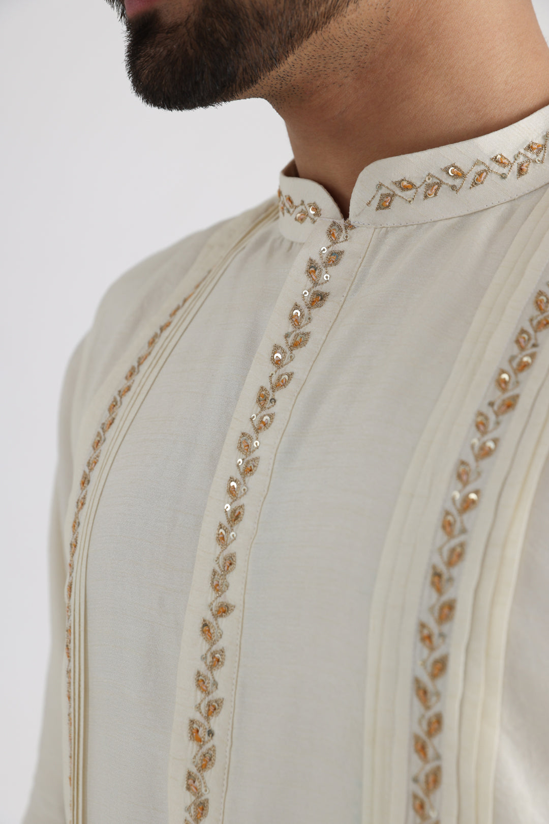 Ruakh yellow embroidered nehru and kurta set