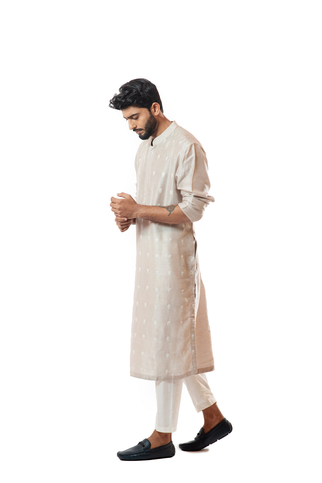 Icy grey hand embroidered kurta set