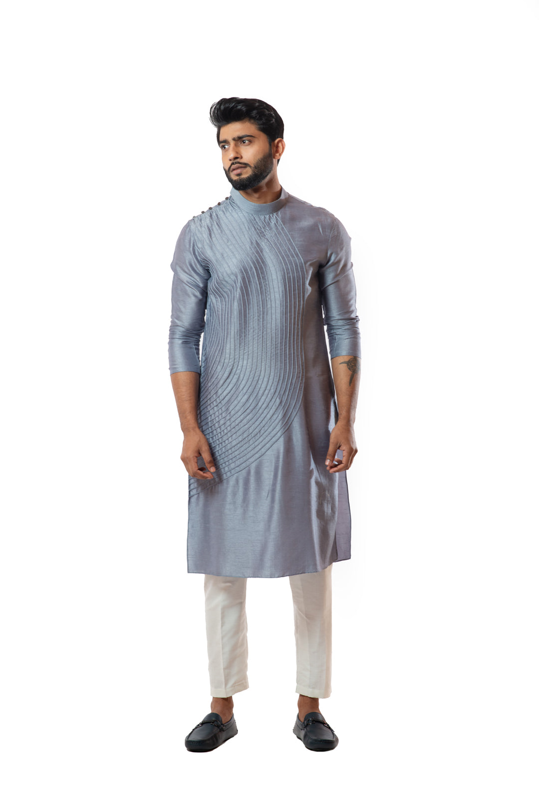 Steel grey cord round kurta set