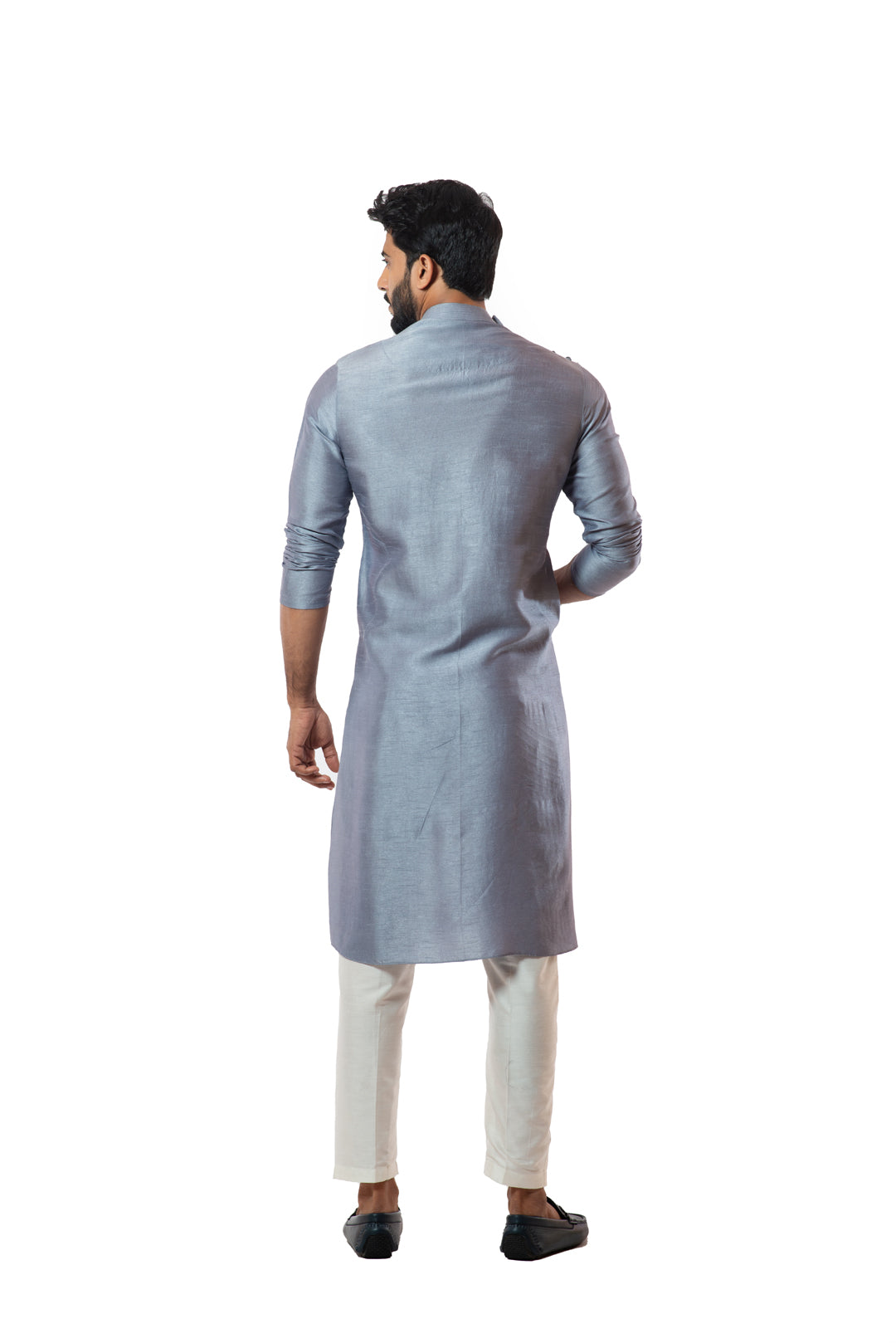 Steel grey cord round kurta set