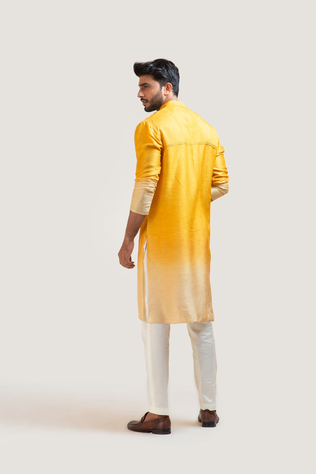 Yellow Ombre Embroidered Kurta Set with Pintucks Yoke