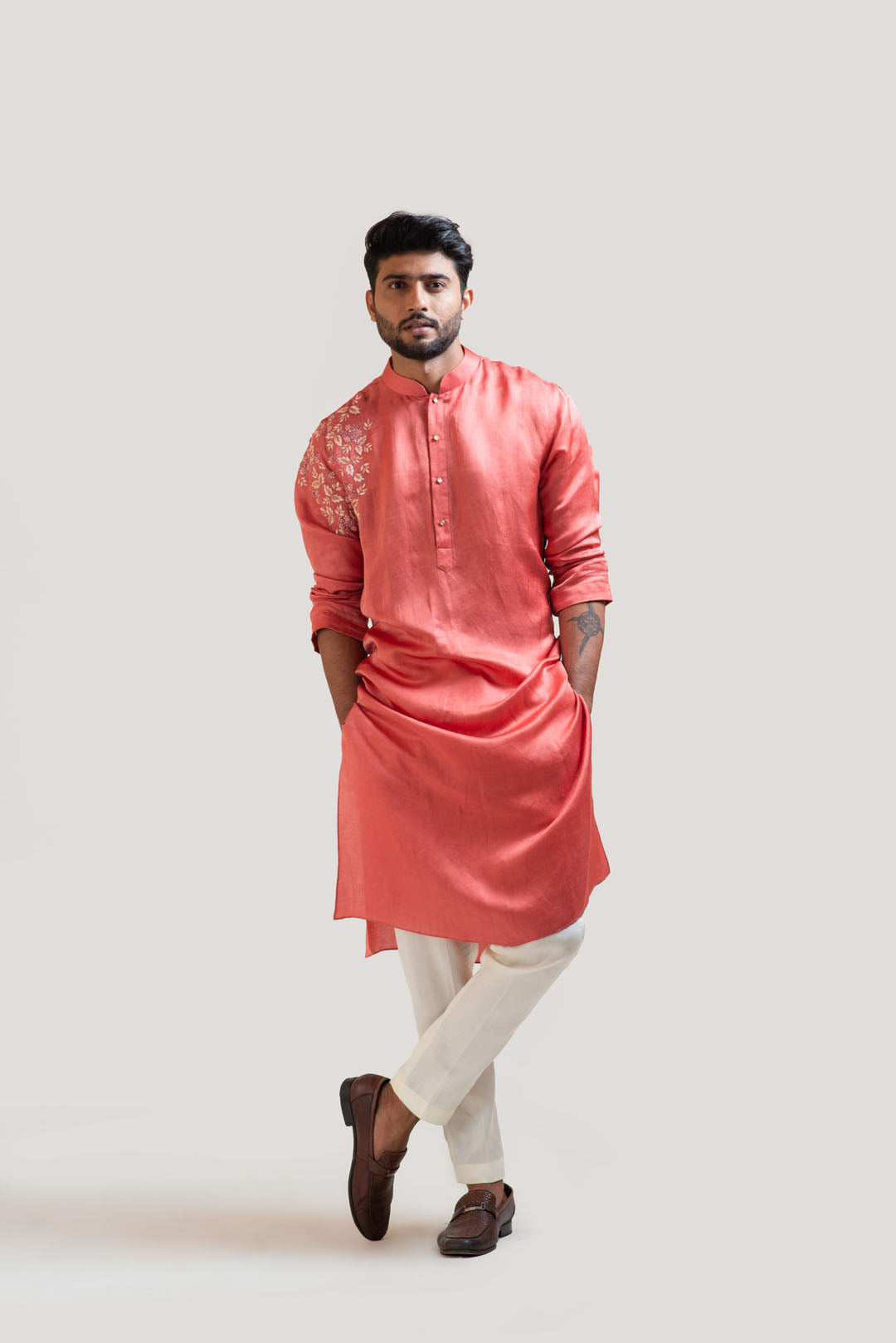 Rust Red Embroidered Kurta Set