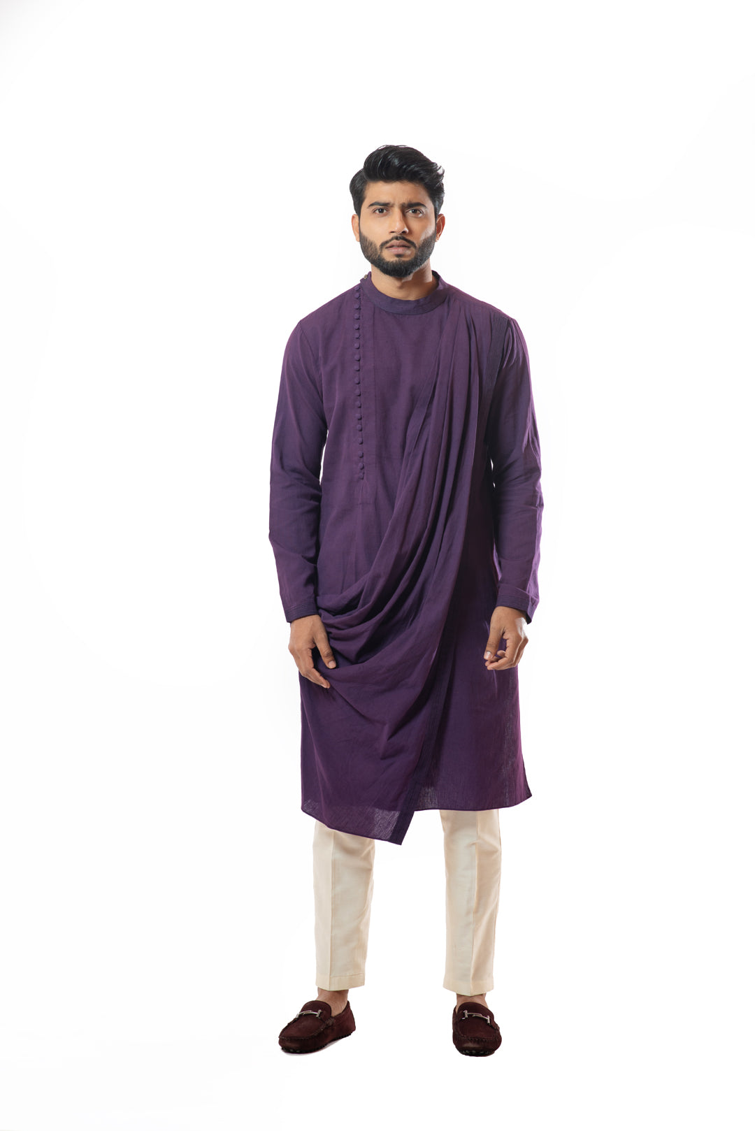 Plum draped kurta set