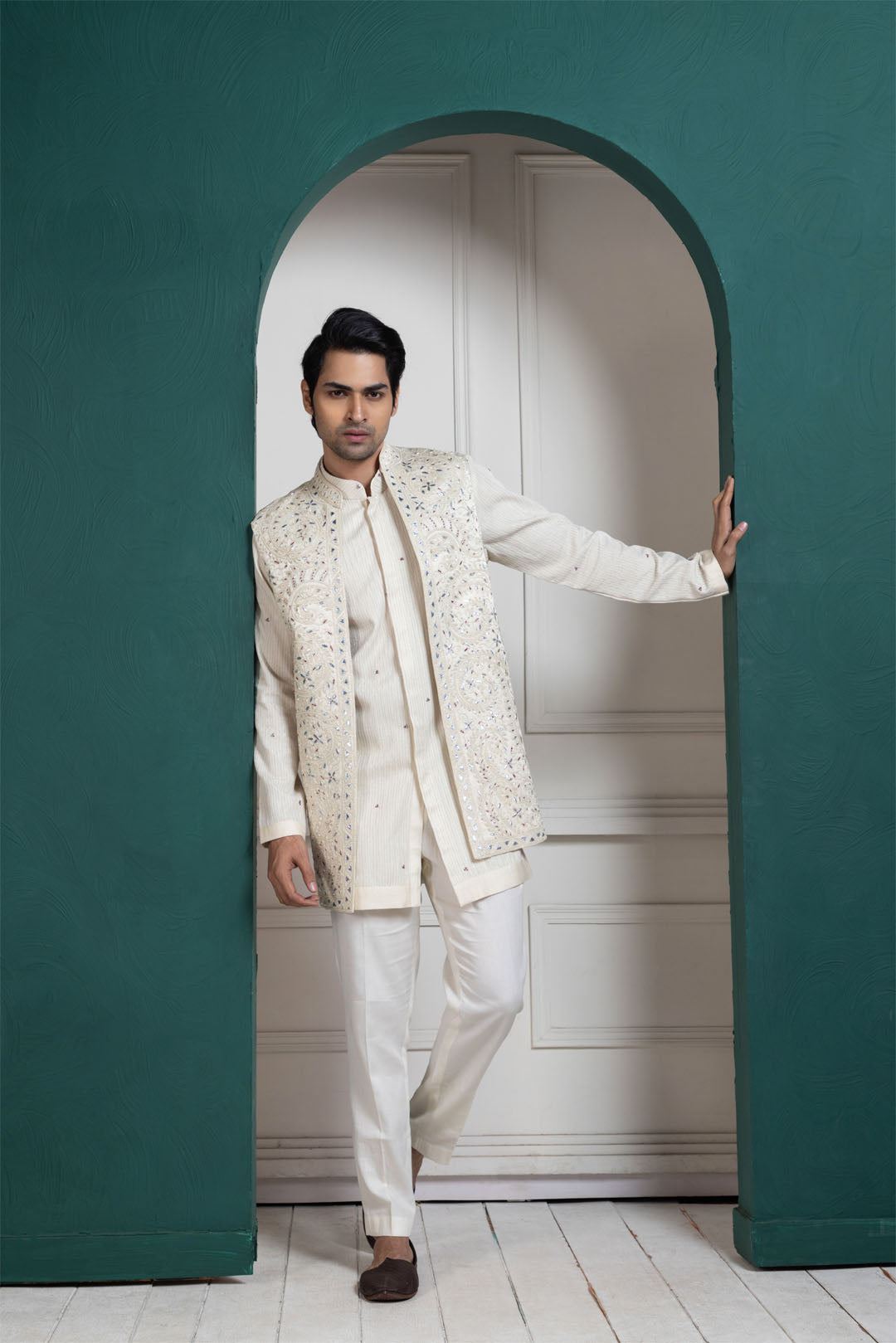Regal Ivory Layered Nehru Kurta Jacket Ensemble
