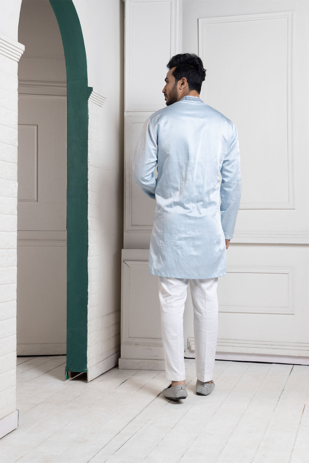 Regal Sky Blue Embroidered Mens Kurta Set
