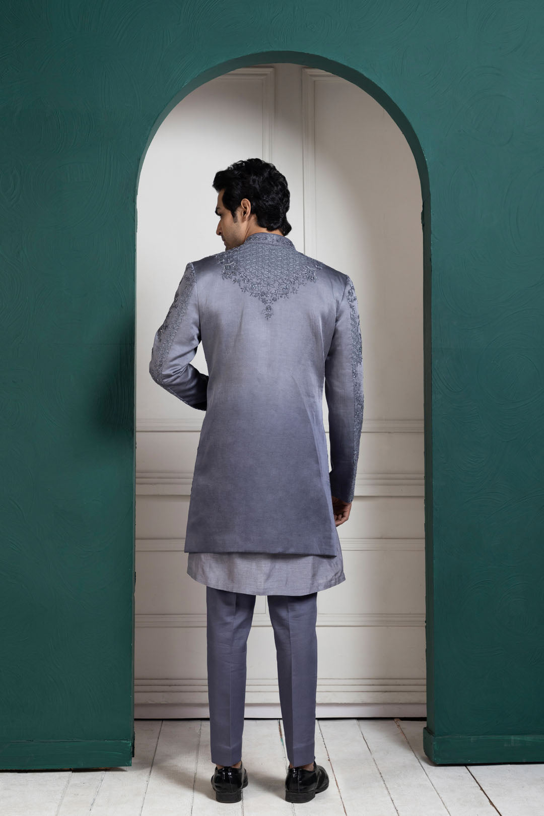Silver Intricate Embroidered Sherwani