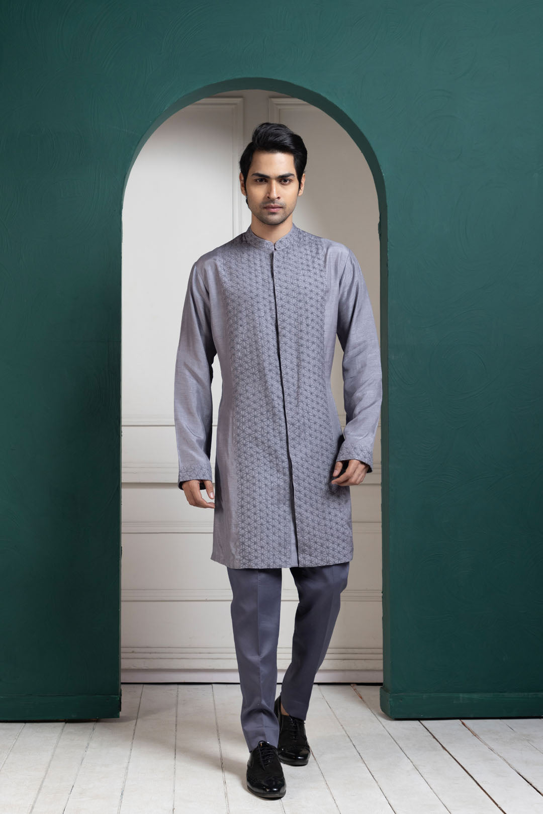 Silver Intricate Embroidered Kurta