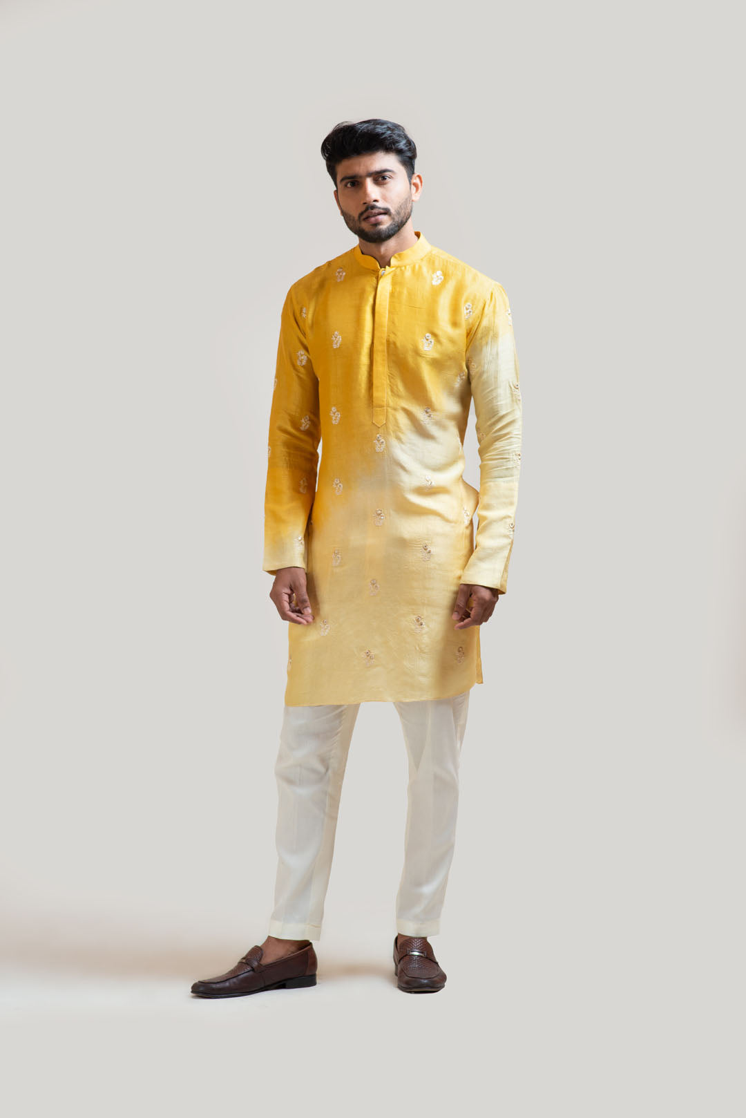 Ombre Yellow Embroidered Kurta Set