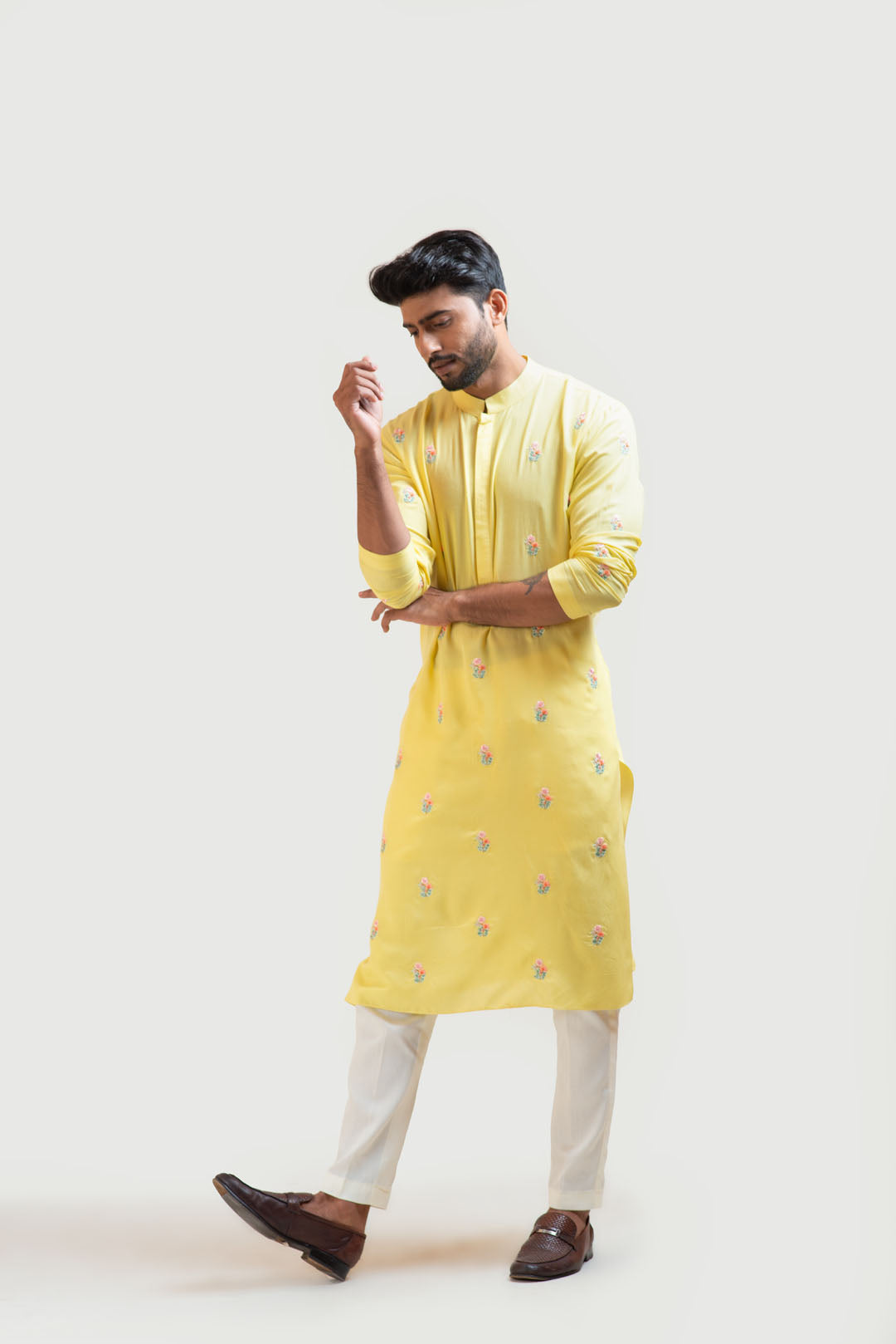 Yellow Floral Motif Kurta Set