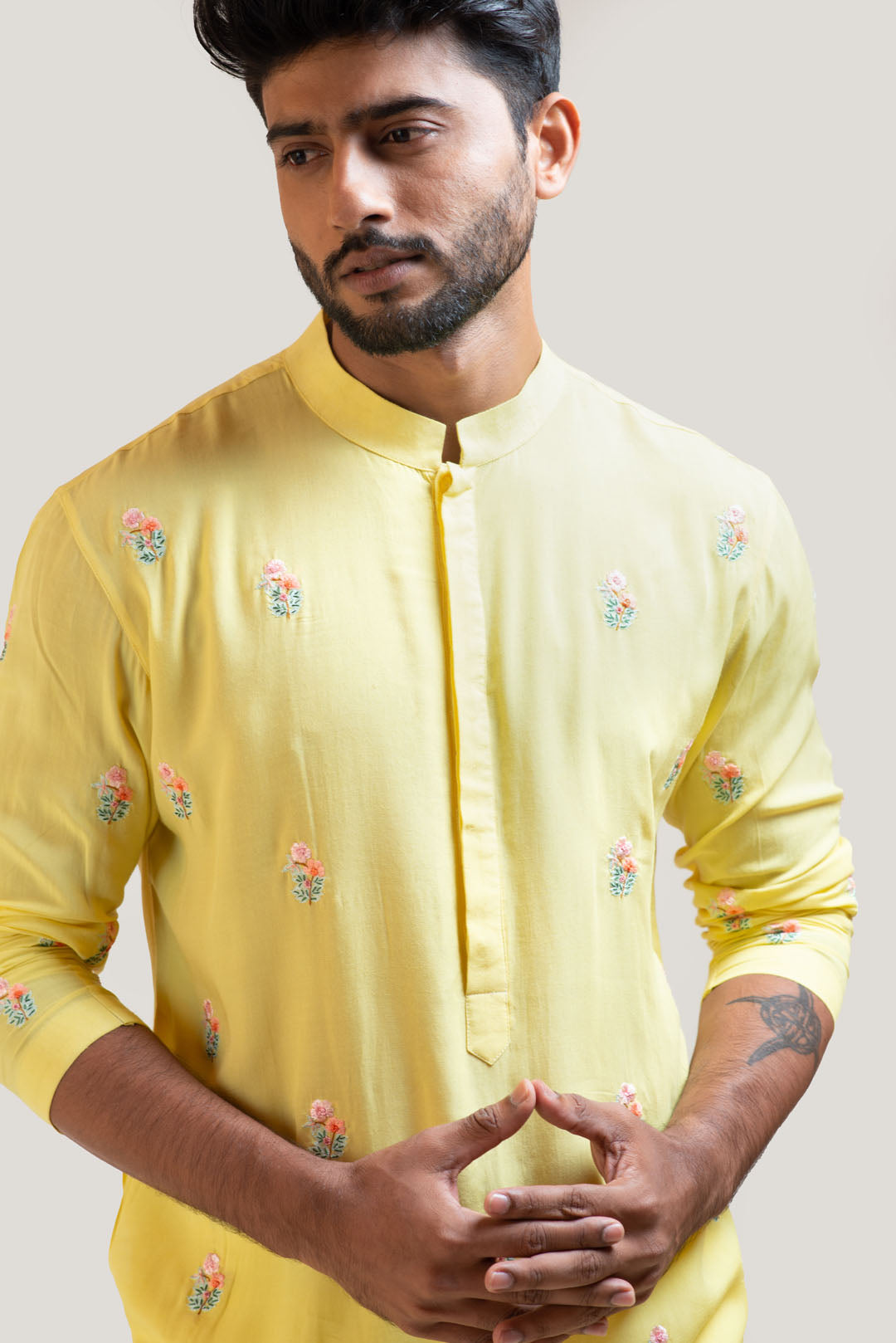 Yellow Floral Motif Kurta Set
