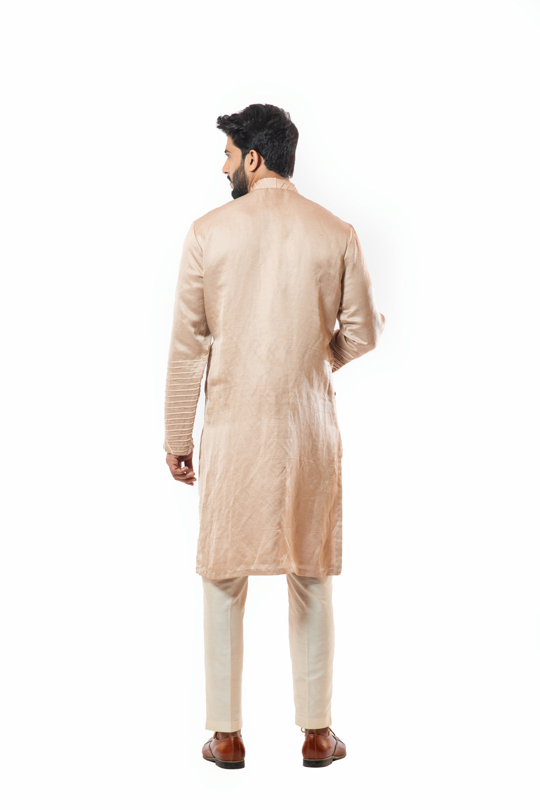 Powder pink cord sleeve straight kurta set
