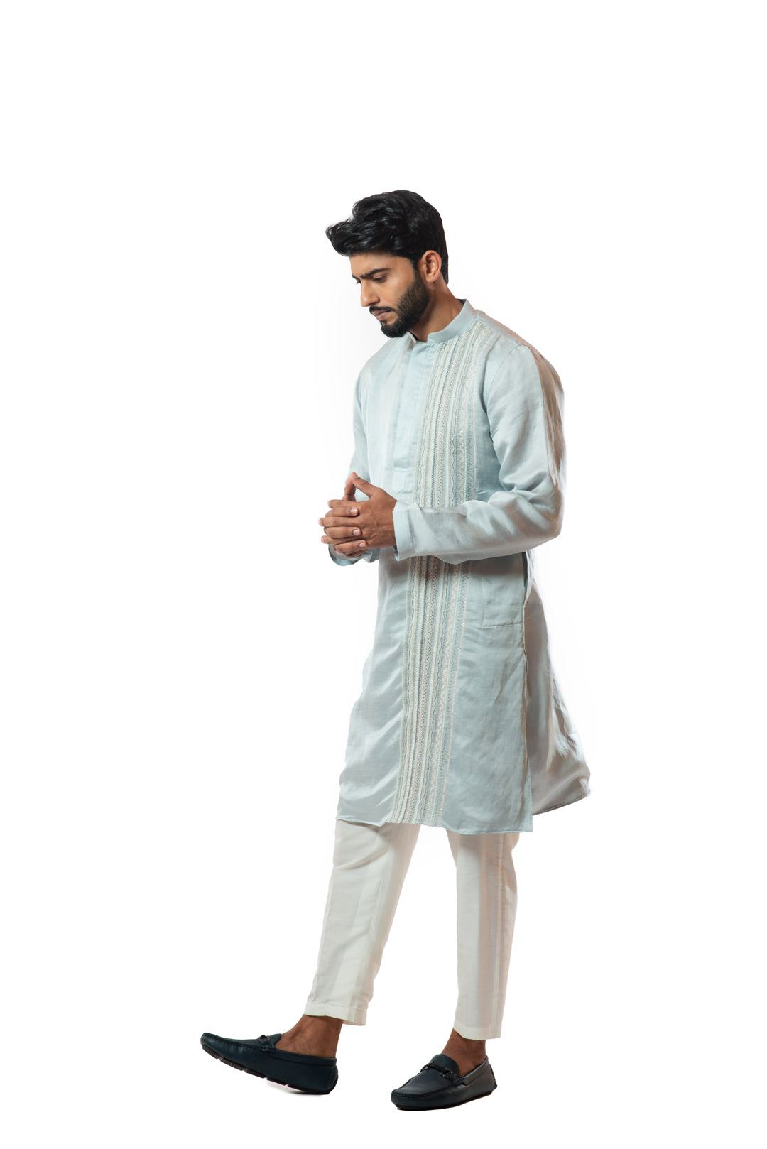 Ice blue Hand embroidered kurta set
