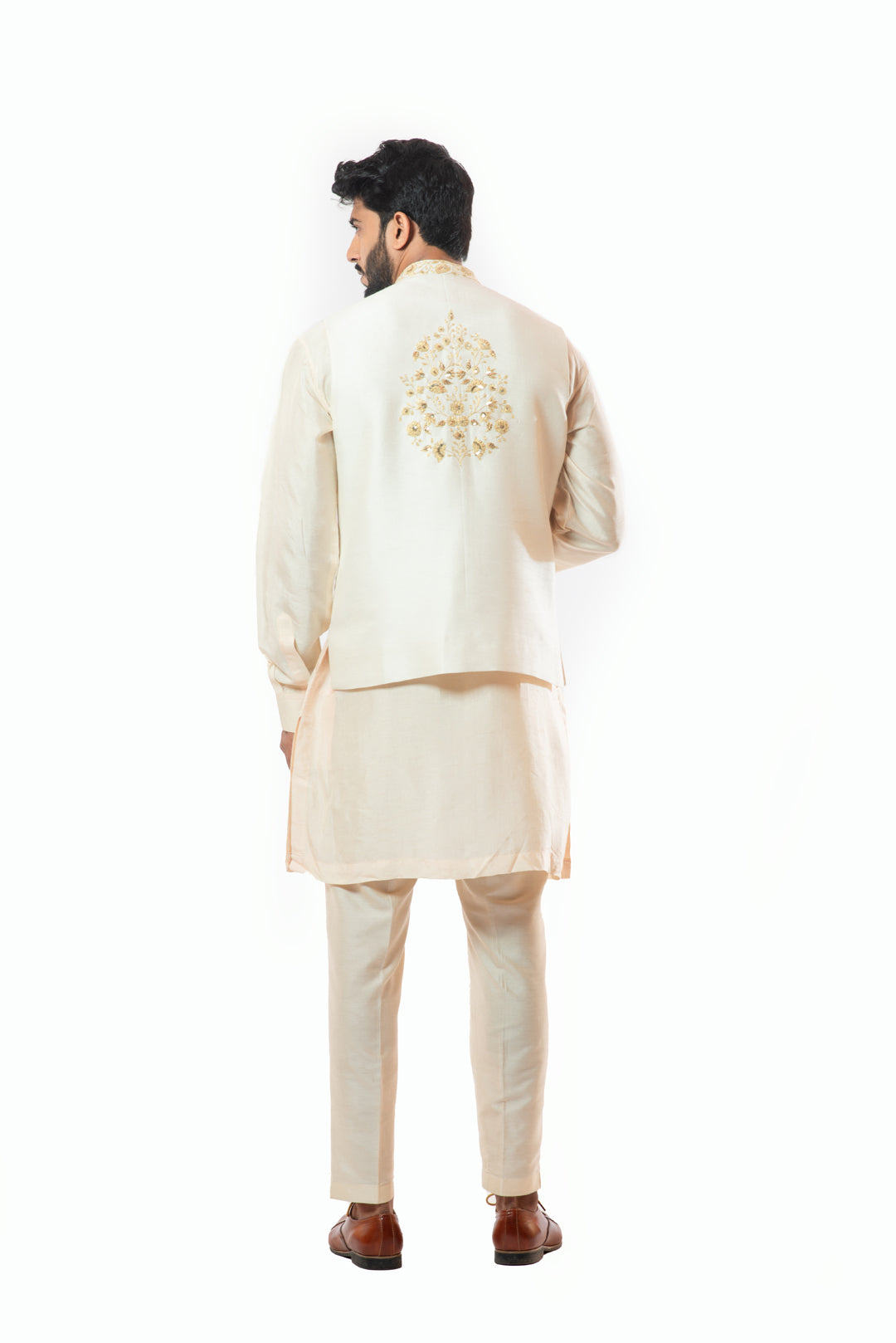 Soft cream front open short Kurta set