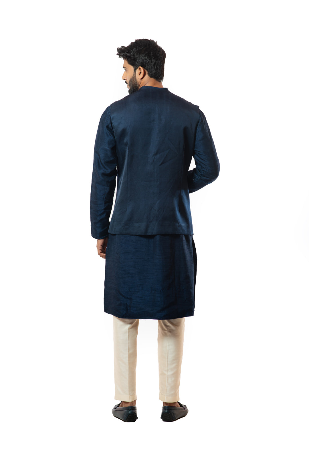 Embroidered navy blue Nehru jacket kurta set