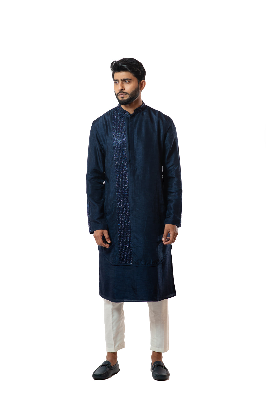 Navvy blue embellished double layer kurta set