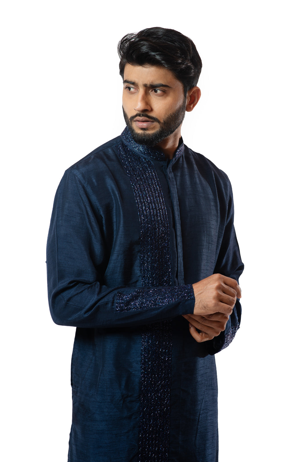 Navvy blue embellished double layer kurta set
