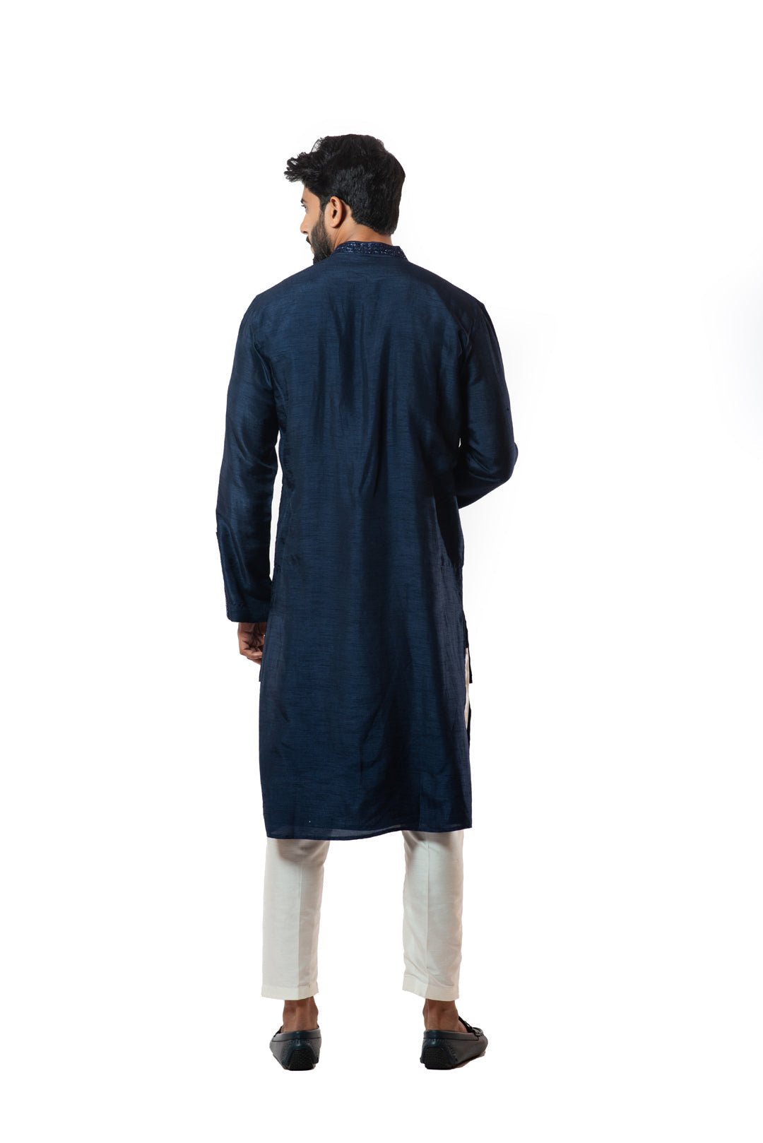 Navvy blue embellished double layer kurta set