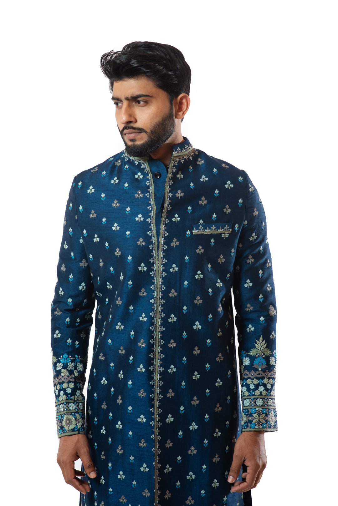 Bllue threadwork sherwani