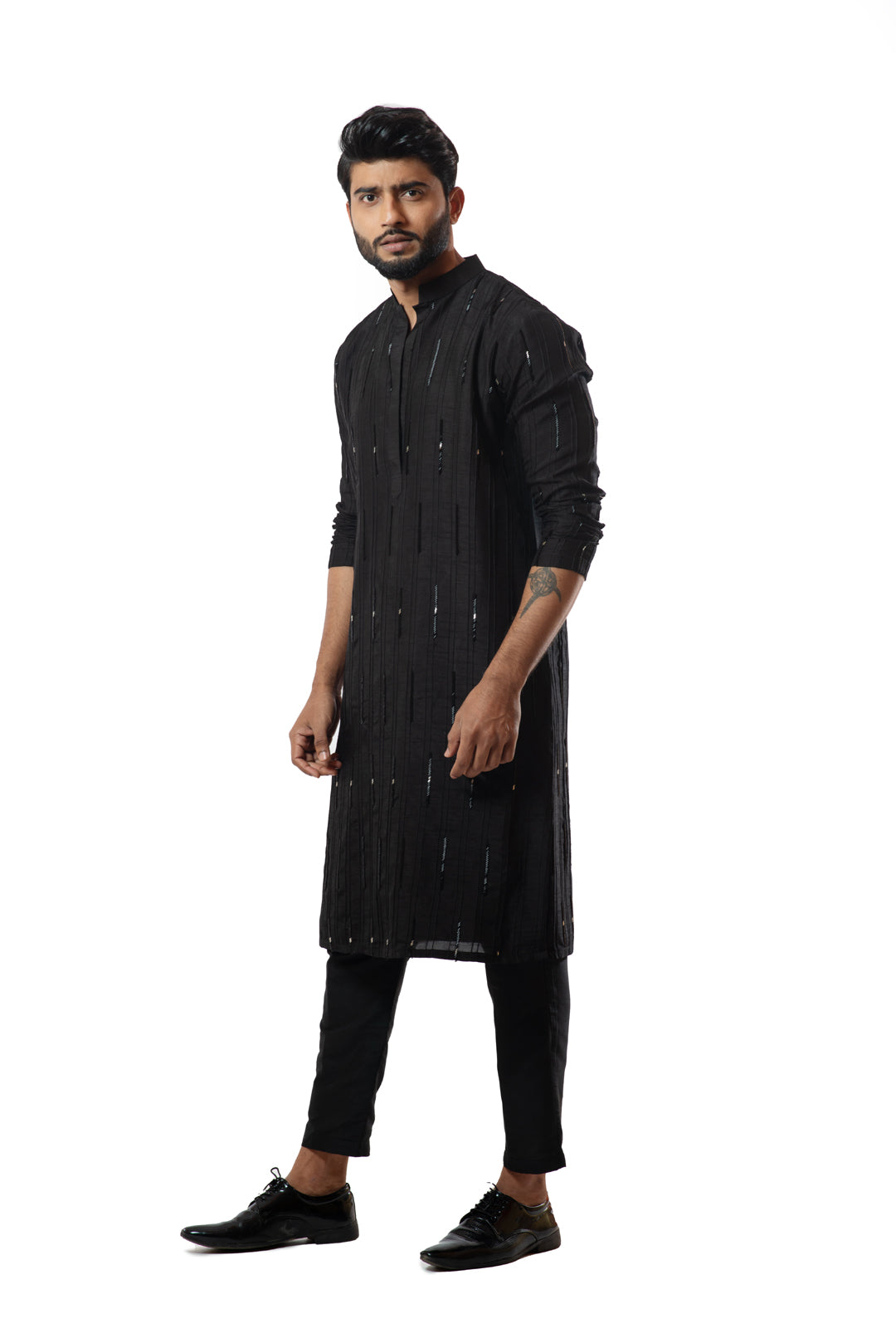 Black pintuck embellished kurta set