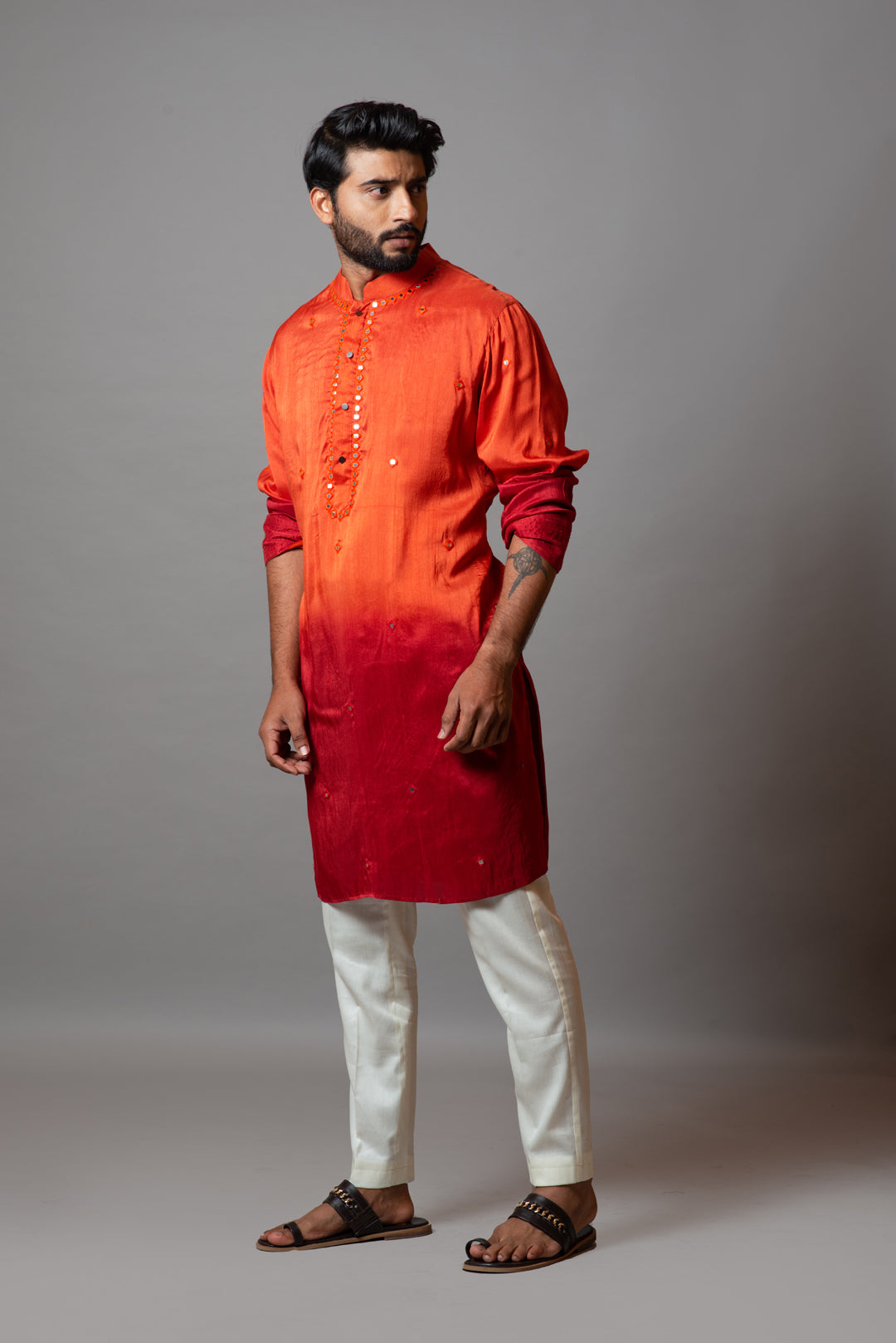 Orange and red shaded kurta