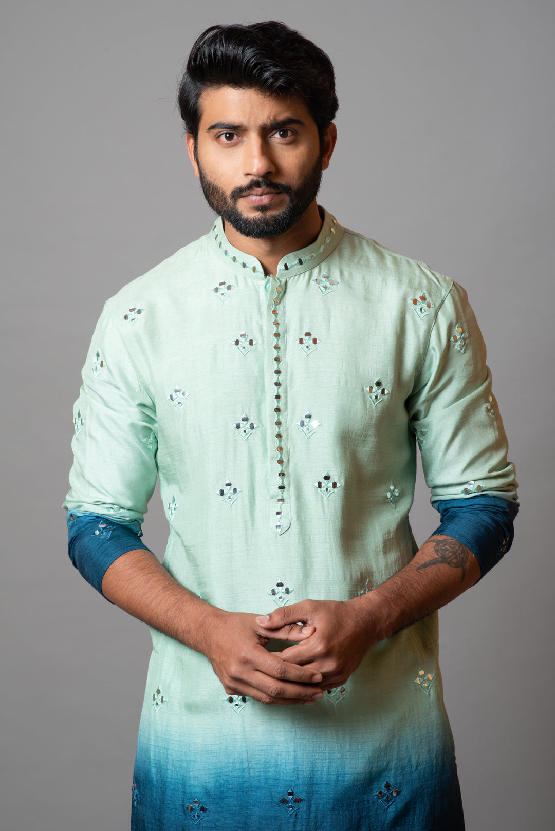 Aqua green and teal shaded kurta set