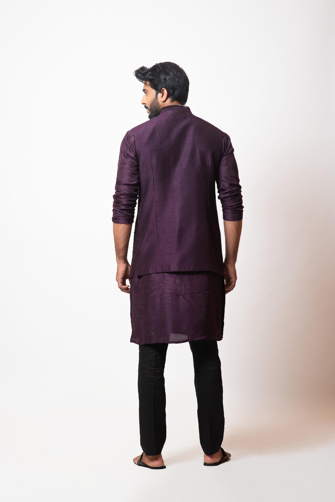 Plum embroidered kurta and nehru set