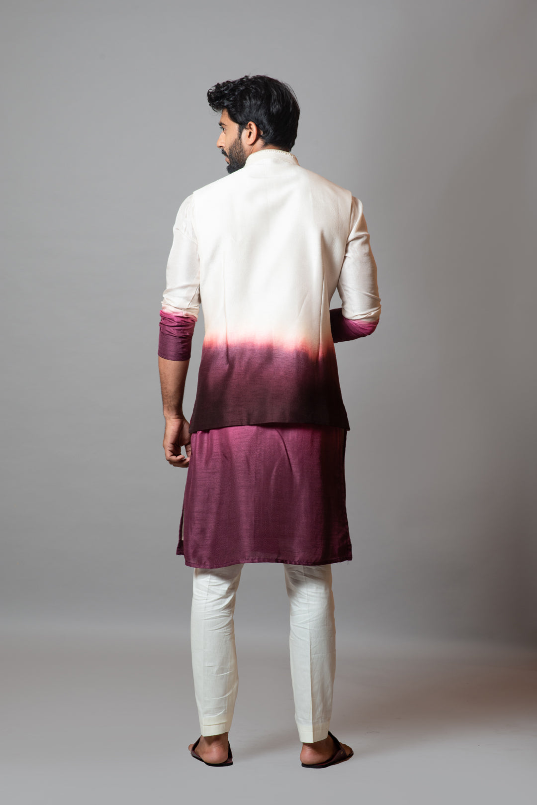 Ivory and wine embroidered nehru and kurta set