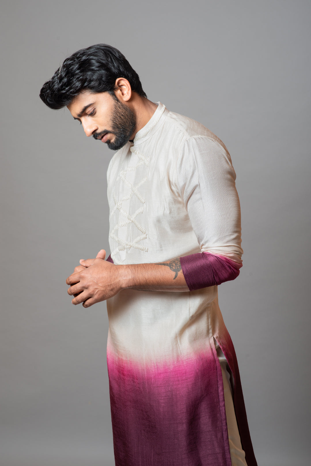 Ivory wine ombre embroidered kurta set