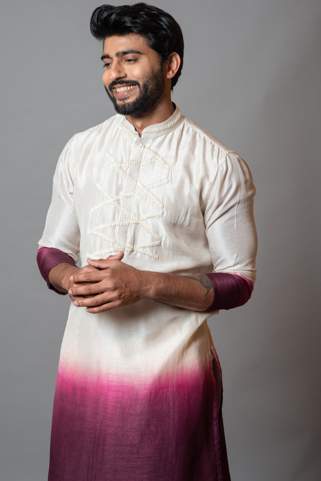 Ivory wine ombre embroidered kurta set