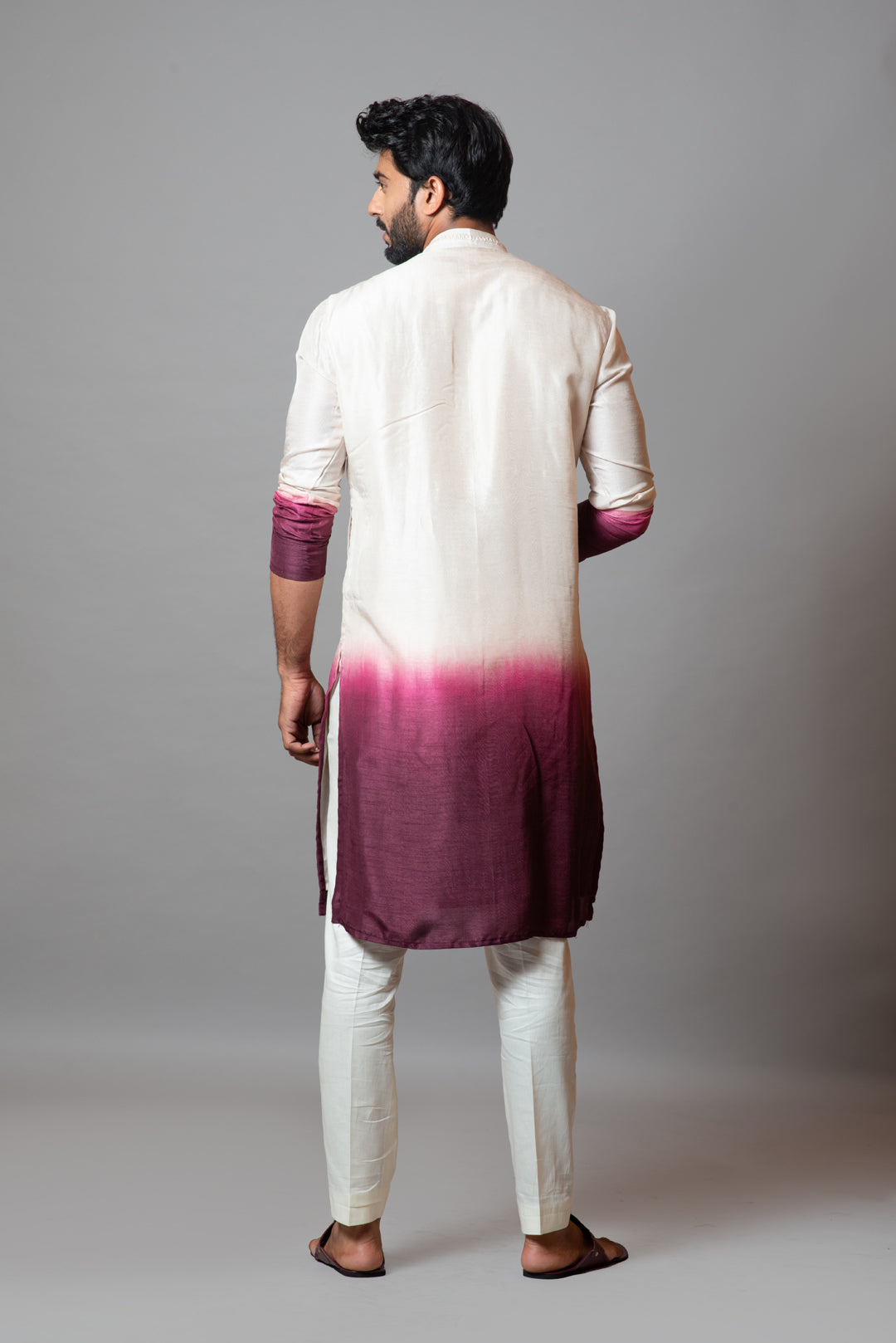 Ivory wine ombre embroidered kurta set
