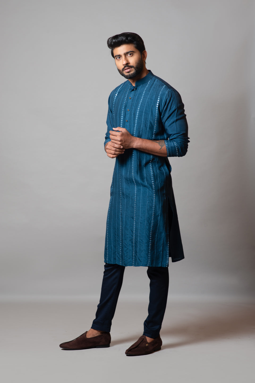 Teal embroidered kurta set