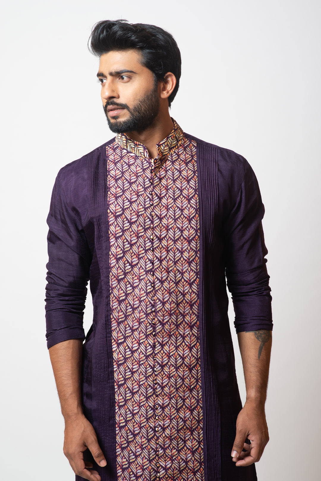 Deep purple printed kurta set