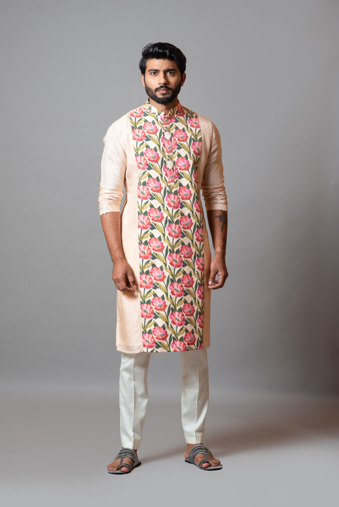 Printed panelled kurta set