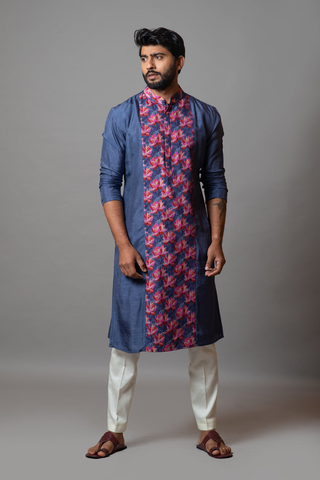 Grey leaf print kurta set