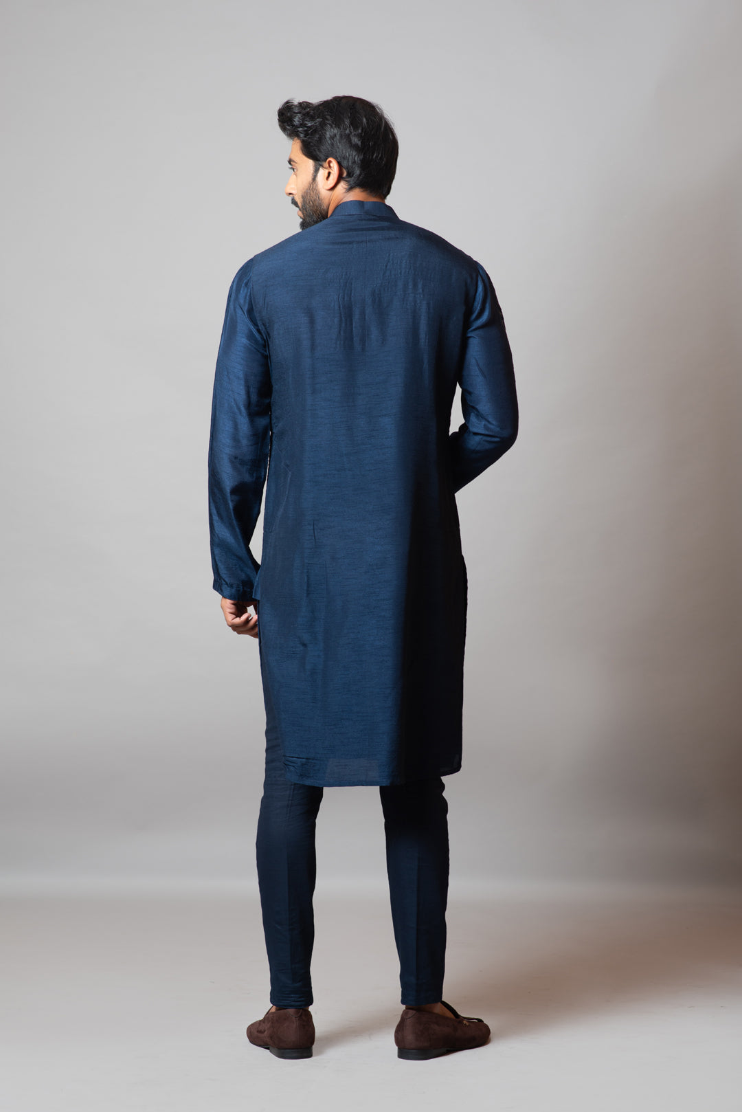 Navy blue embellished pin tucks kurta set