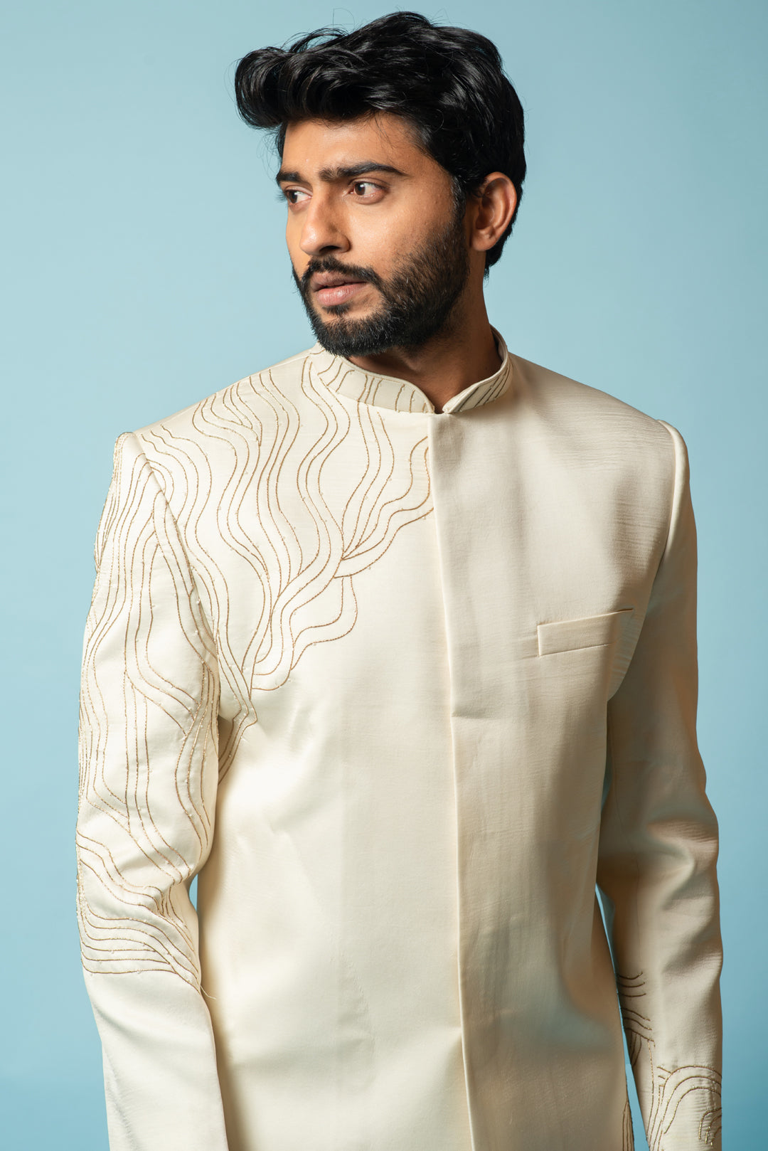 Ivory embroidered bandhgala set